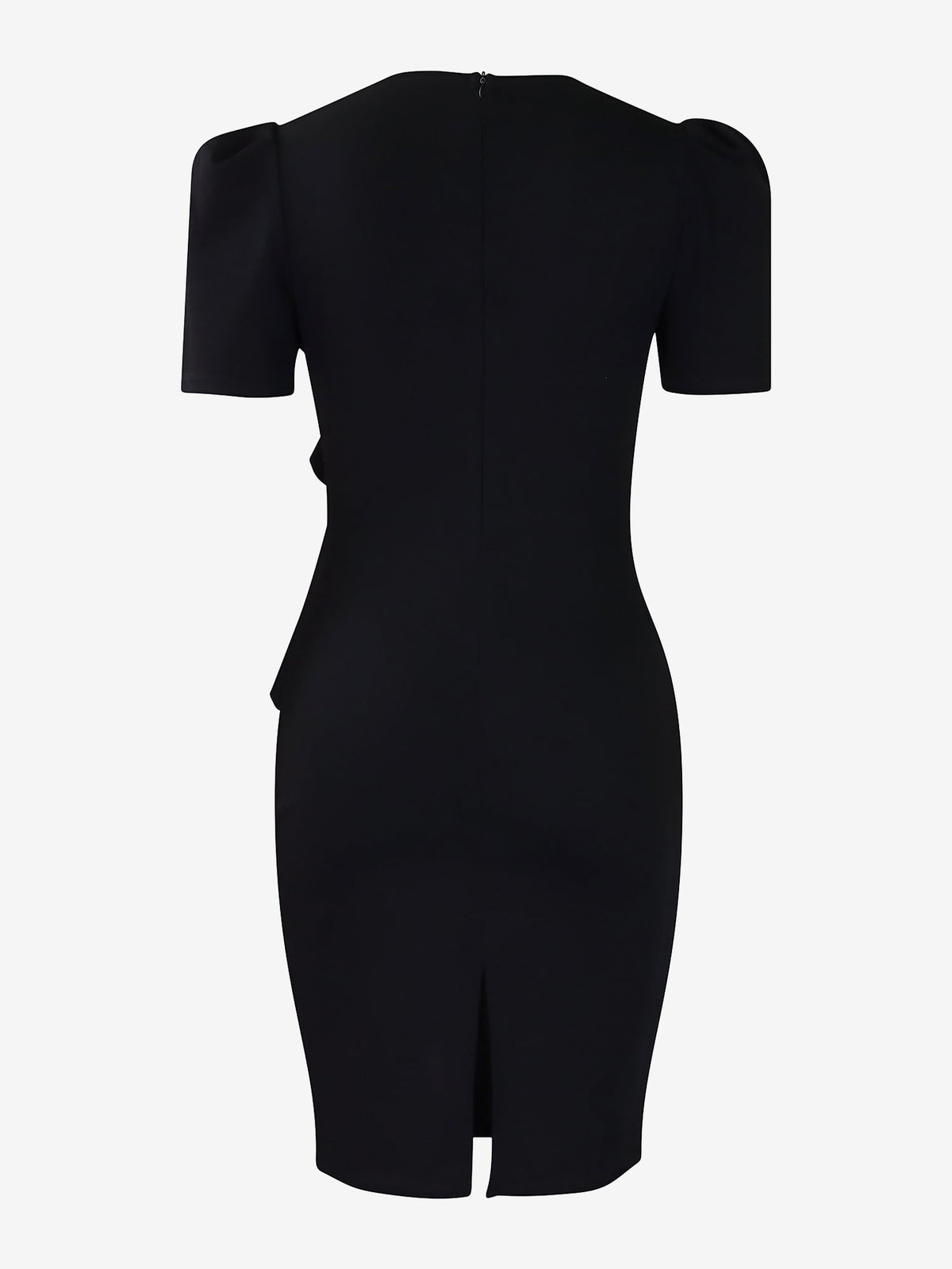 Solid Color Puff Sleeves Midi Sheath Dress