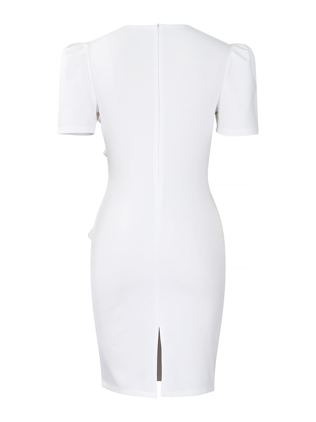 Solid Color Puff Sleeves Midi Sheath Dress
