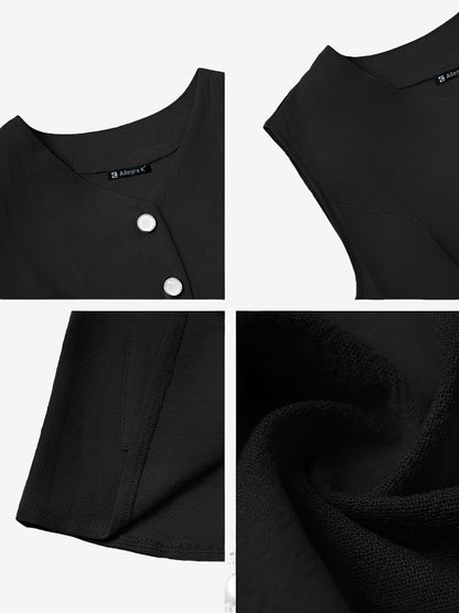 Flattering Relaxed Fit Solid Color Sleeveless Button Down Pocketed Office Casual Vest