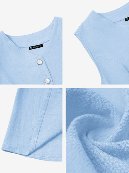 Flattering Relaxed Fit Solid Color Sleeveless Button Down Pocketed Office Casual Vest