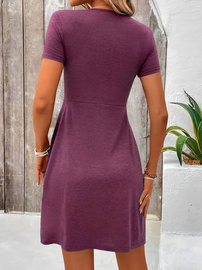 V Neck Short Sleeves Ruched Casual Mini Dress