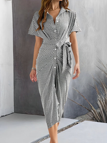Lapel Button Down Short Sleeves Shirt Dress