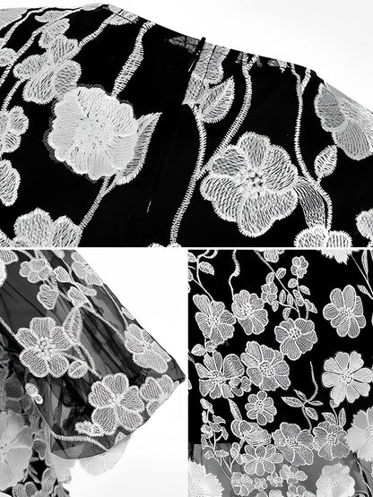 Flower Embroidery Short Sleeve Bodycon Fishtail Dress