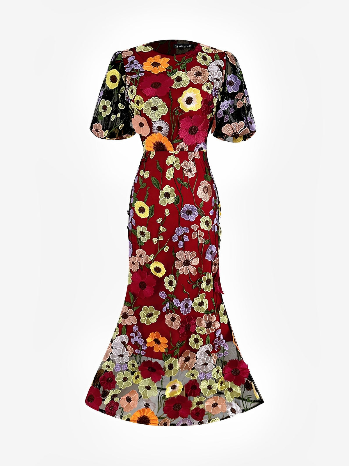 Flower Embroidery Short Sleeve Bodycon Fishtail Dress