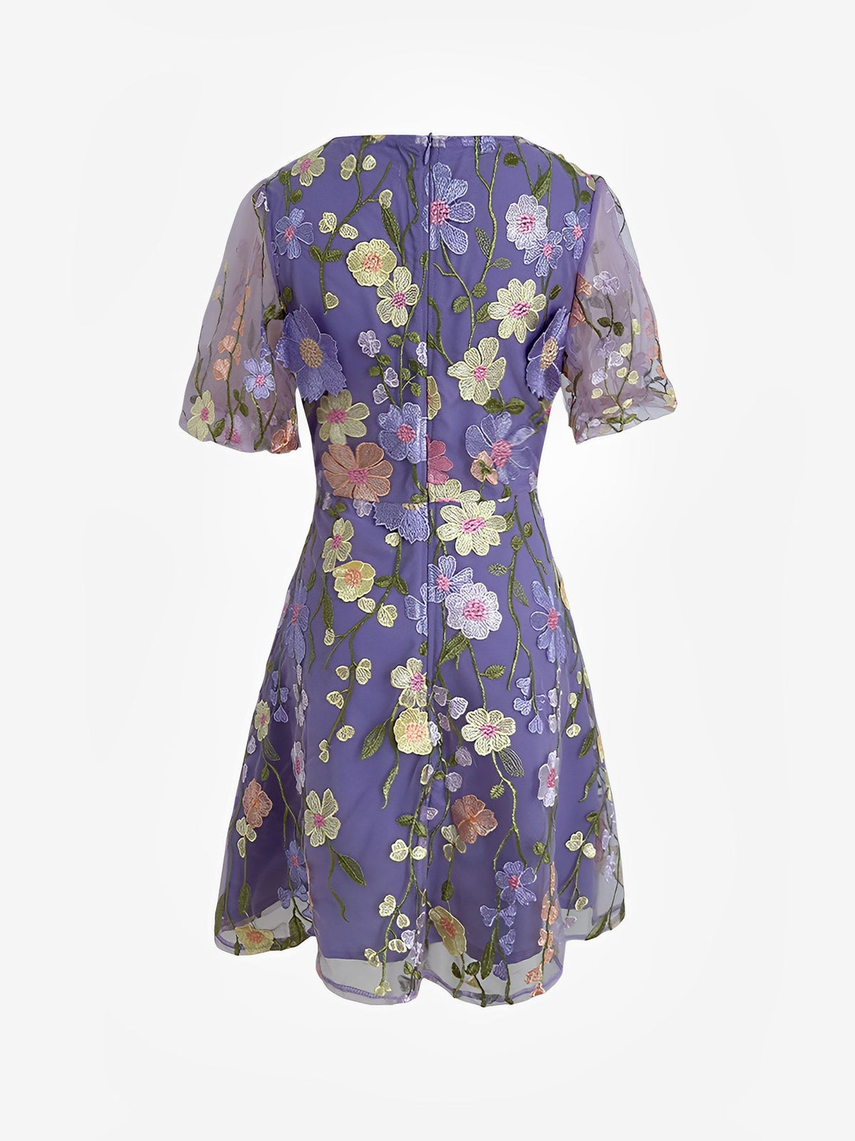 Flower Embroidered Puff Sleeves Mini A-Line Dress
