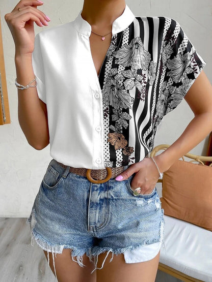 Floral Button Down Short Sleeves Casual Blouse