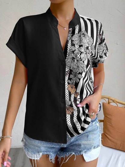 Floral Button Down Short Sleeves Casual Blouse