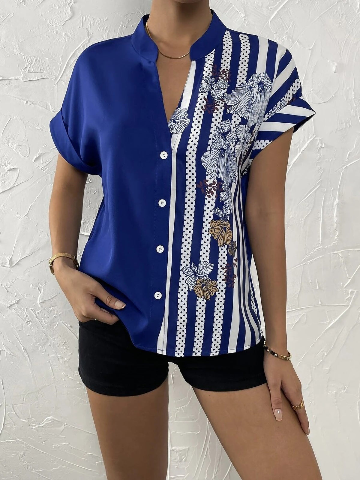 Floral Button Down Short Sleeves Casual Blouse