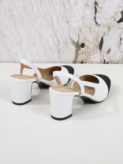 Colorblock Round Toe Chunky Heel Slingback Pumps