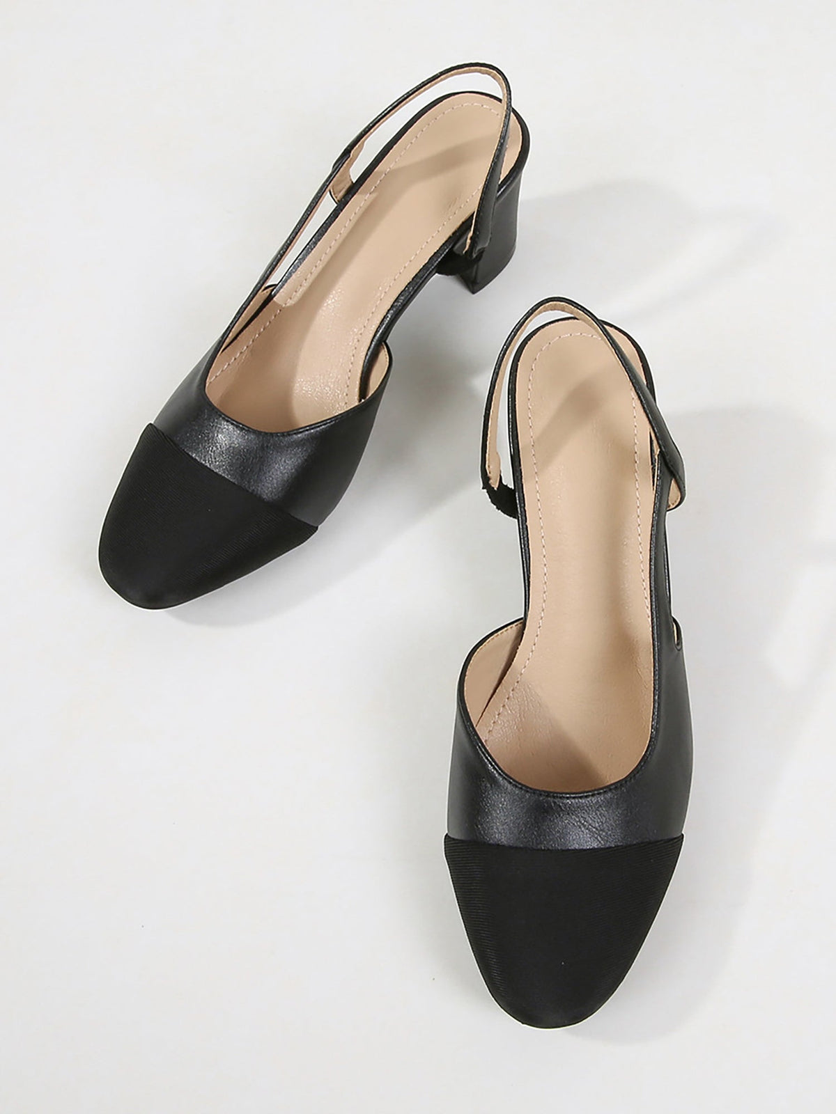 Colorblock Round Toe Chunky Heel Slingback Pumps