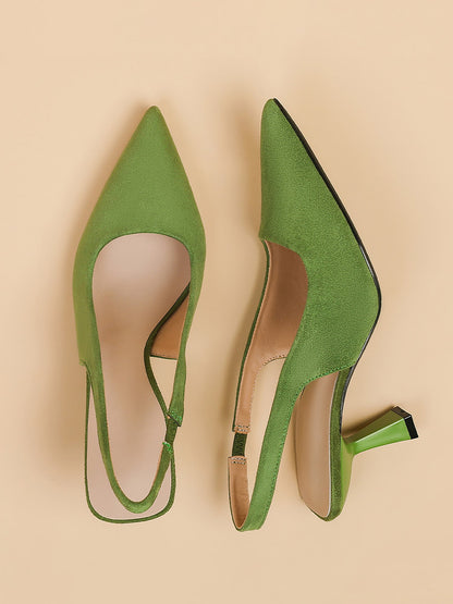 Pointed Toe Stiletto Heel Faux Suede Slingback Pumps