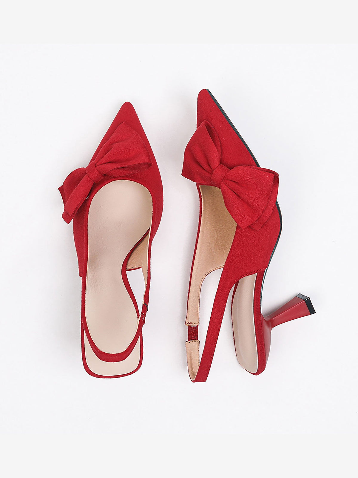 Bowknot Pointed Toe Stiletto Heel Faux Suede Slingback Pumps