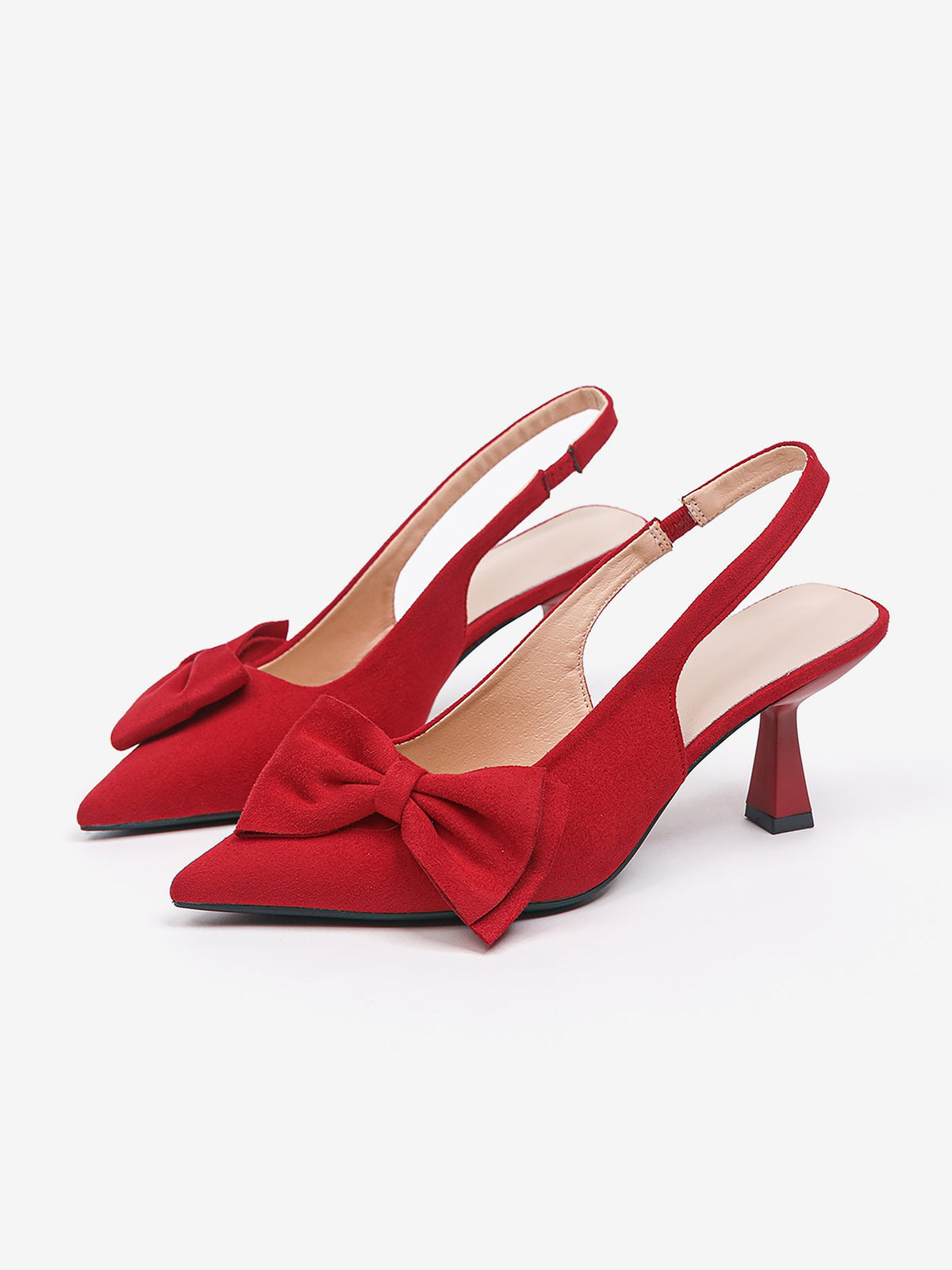 Bowknot Pointed Toe Stiletto Heel Faux Suede Slingback Pumps