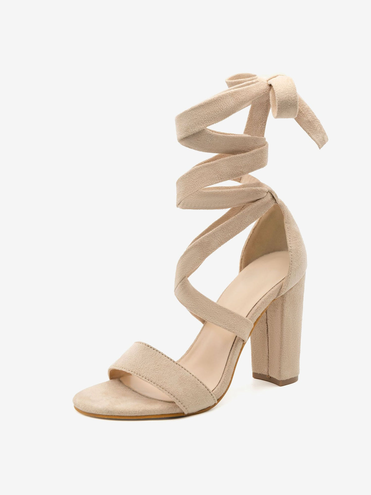 Round Toe Criss-Cross Faux Suede Chunky Heel Sandals