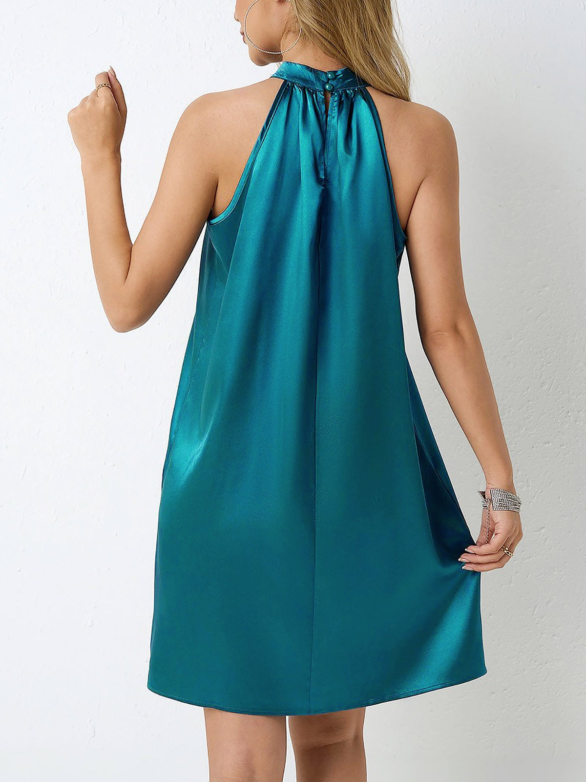 Satin Halter Neck Sleeveless Solid Color Mini Dress