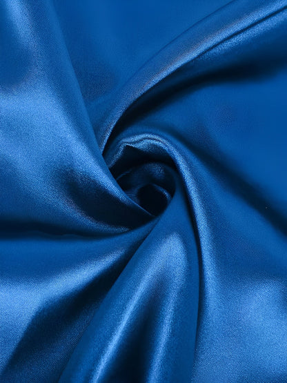 Round Neck Short Sleeves Satin Solid Color Blouse