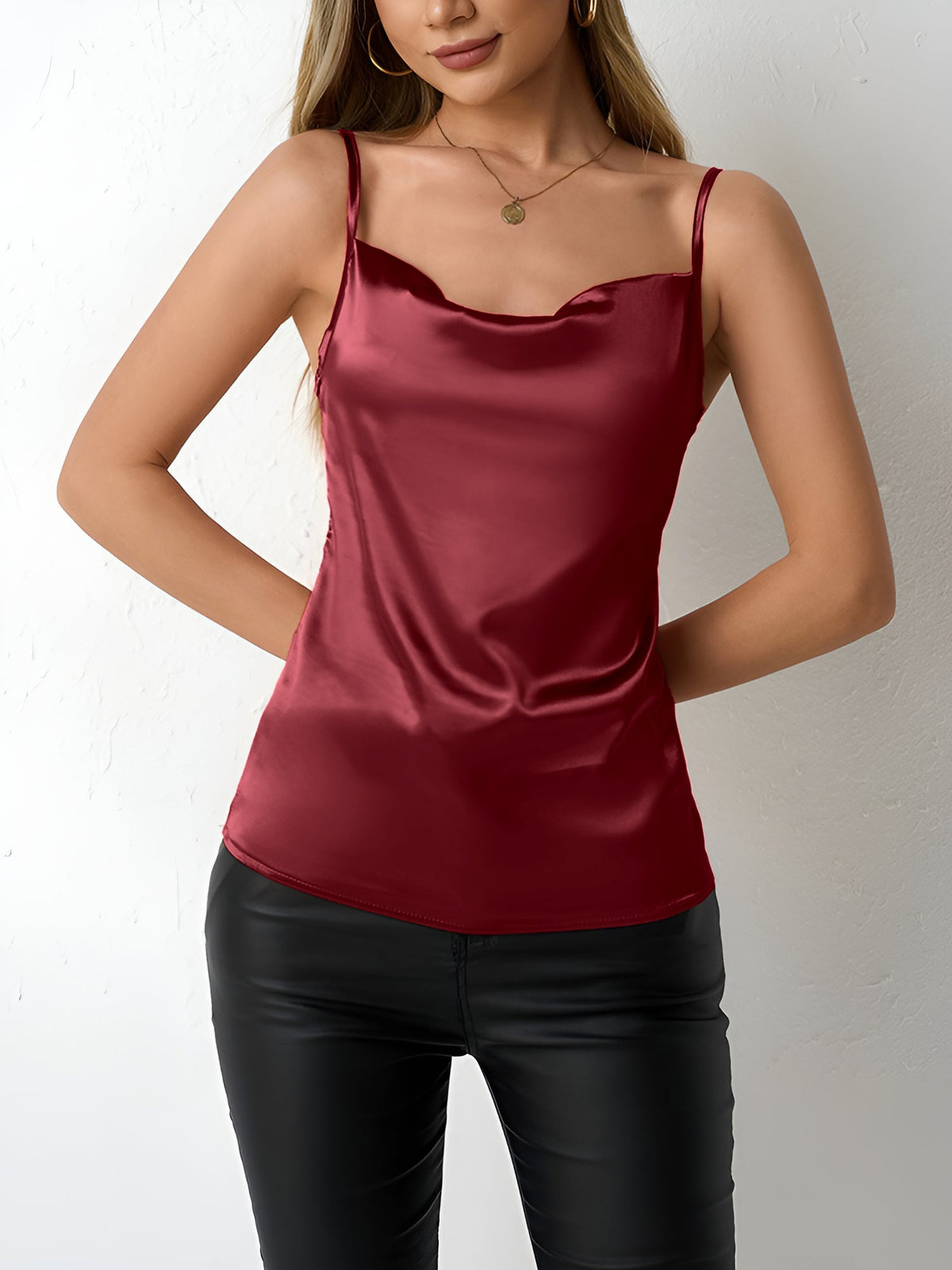 Spaghetti Strap Satin Sleeveless Cami Top