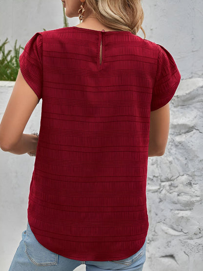 Round Neck Short Sleeves Textured Blouse
