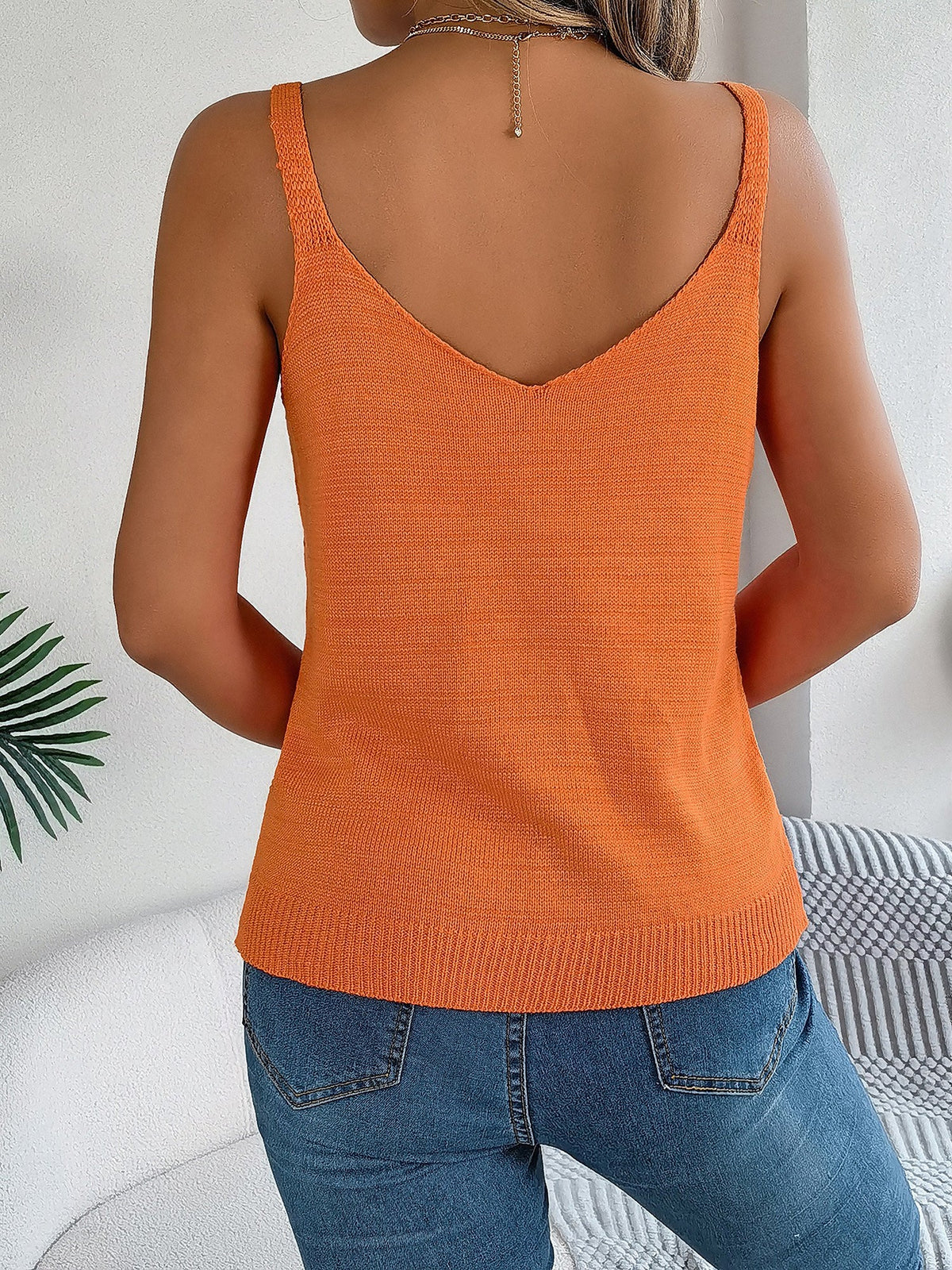 V Neck Hollow Metal Buckle Knitted Blouse