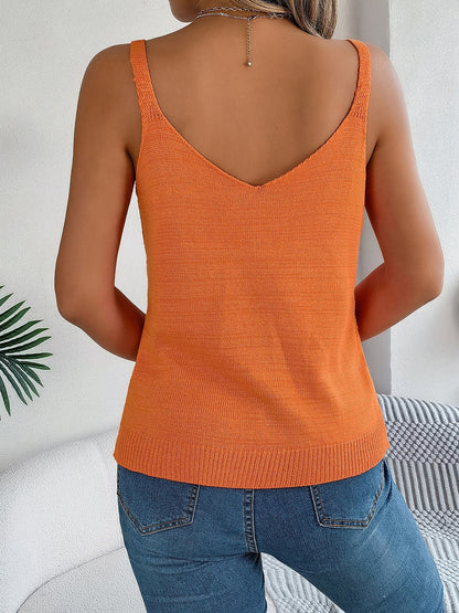 V Neck Hollow Metal Buckle Knitted Blouse