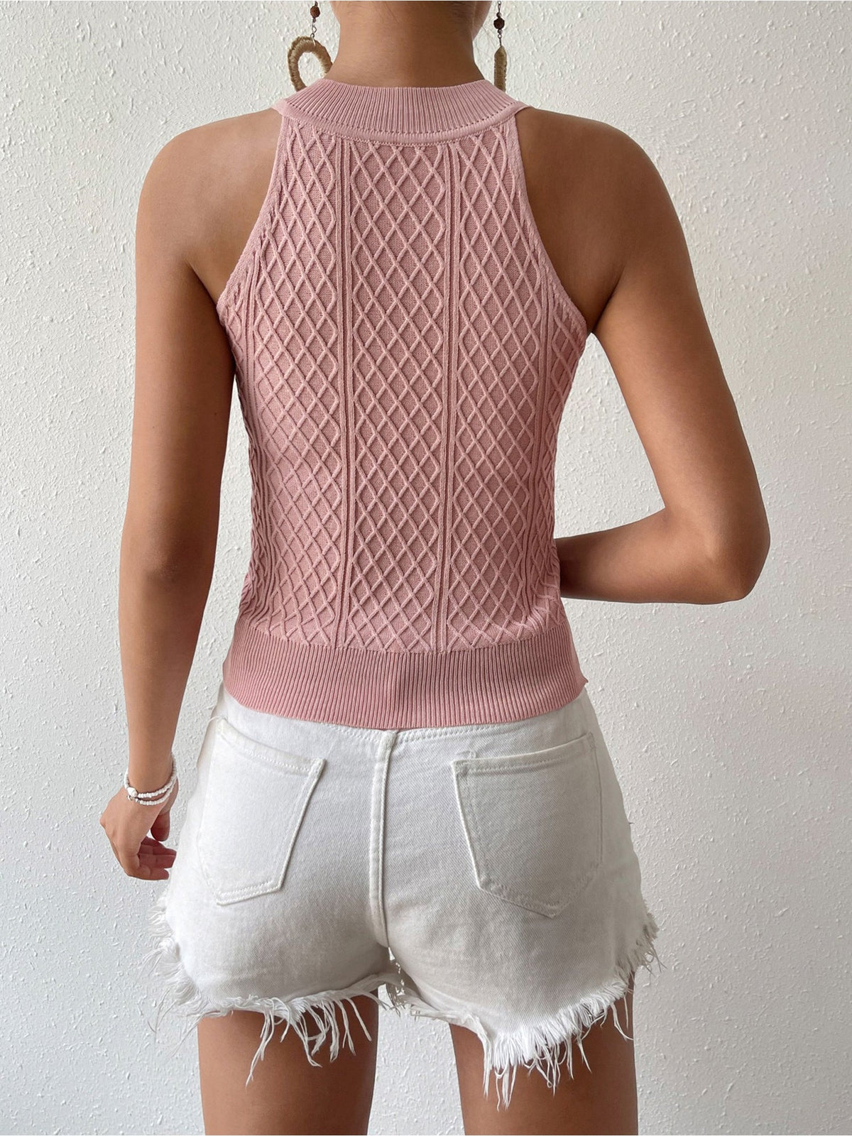 Cable Knitted Sleeveless Slim Fit Cropped Top