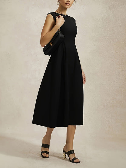 Boat Neck Cap Sleeves A-Line Midi Dress