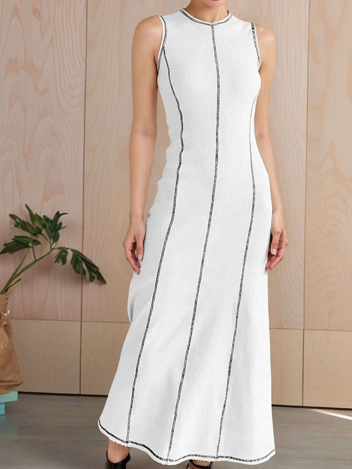 Colorblock Round Neck Sleeveless Maxi A-Line Dress