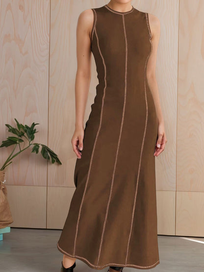 Colorblock Round Neck Sleeveless Maxi A-Line Dress