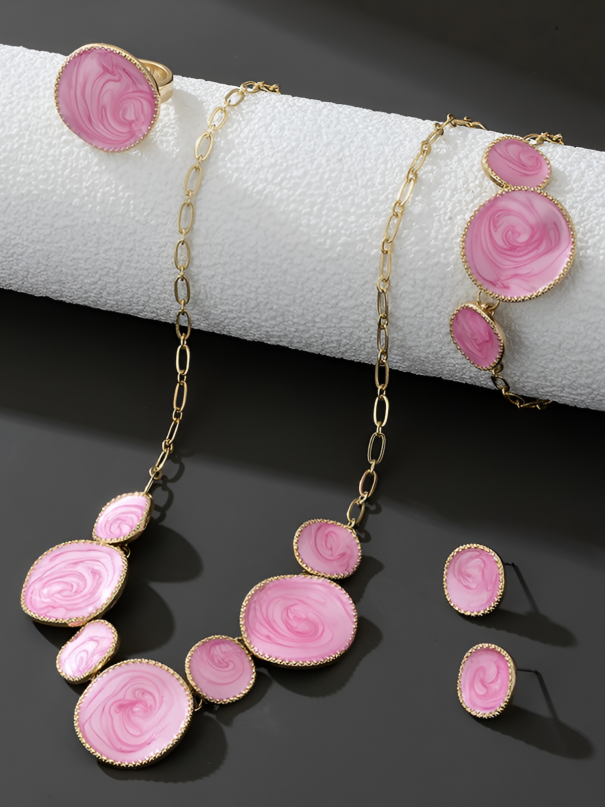 4 Pcs Irregular Round Shape Bracelet Necklace Earrings Ring Set