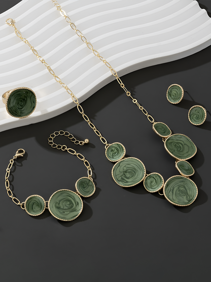 4 Pcs Irregular Round Shape Bracelet Necklace Earrings Ring Set