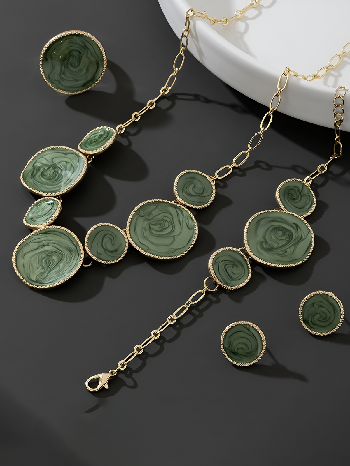 4 Pcs Irregular Round Shape Bracelet Necklace Earrings Ring Set