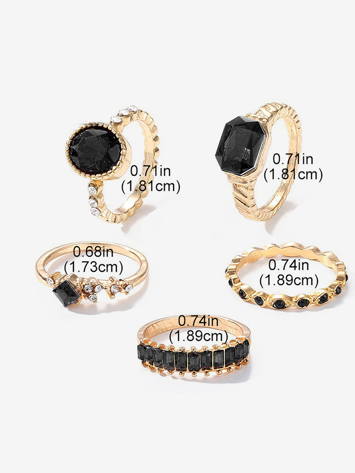 5 Pcs Faux Rhinestone Alloy Rings Set