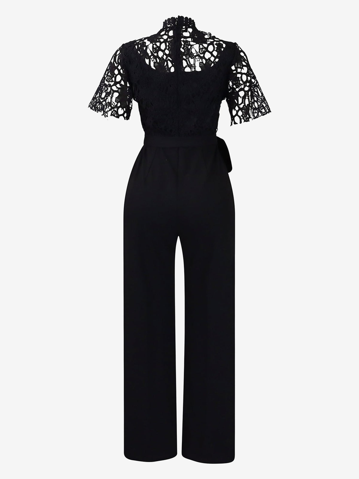Lace Hollow Short Sleeves High Waist Straight Legs Jumpsuits