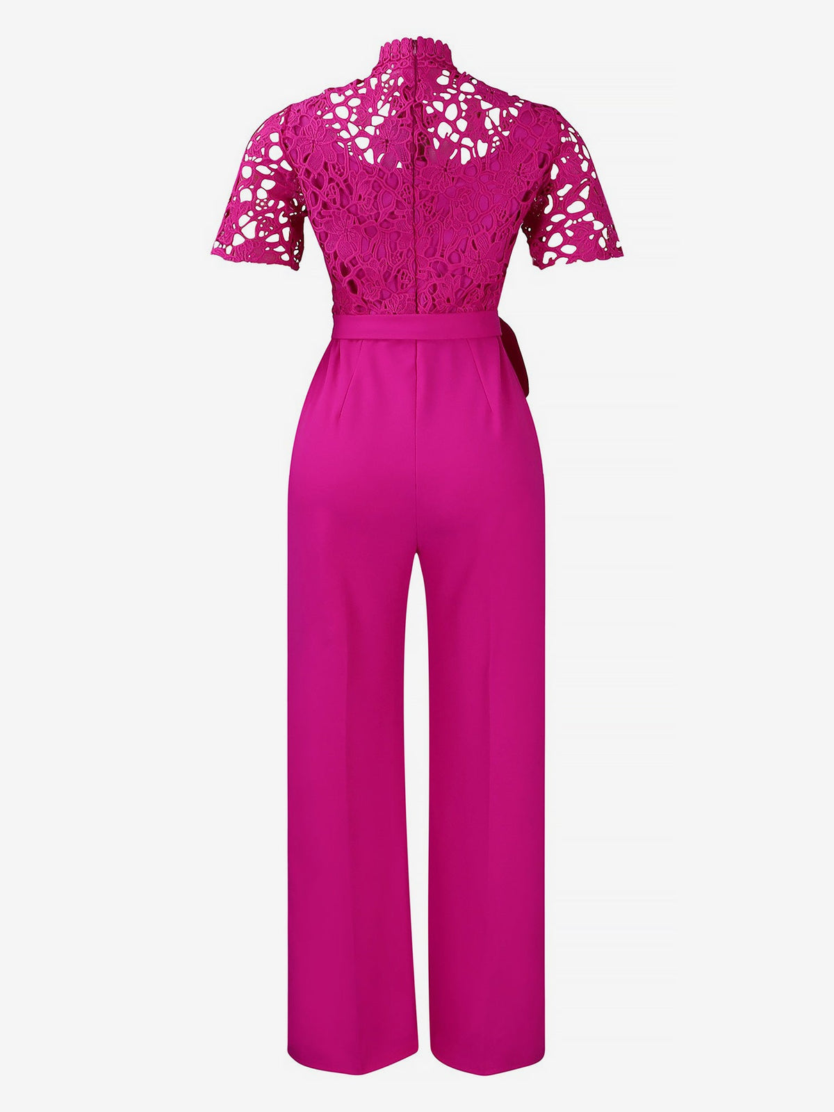 Lace Hollow Short Sleeves High Waist Straight Legs Jumpsuits