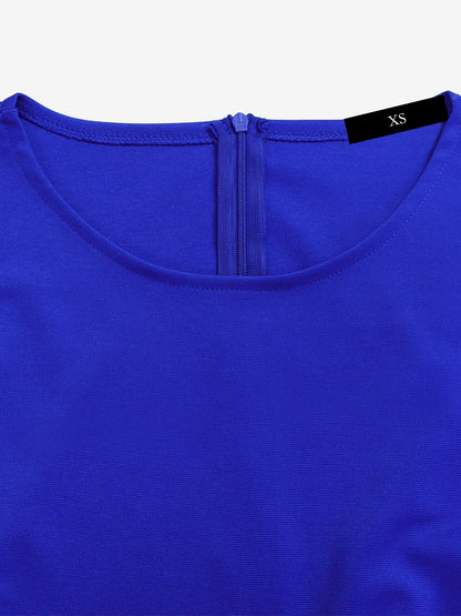 Round Neck Mid Sleeve Pleated Belted A-Line Dress