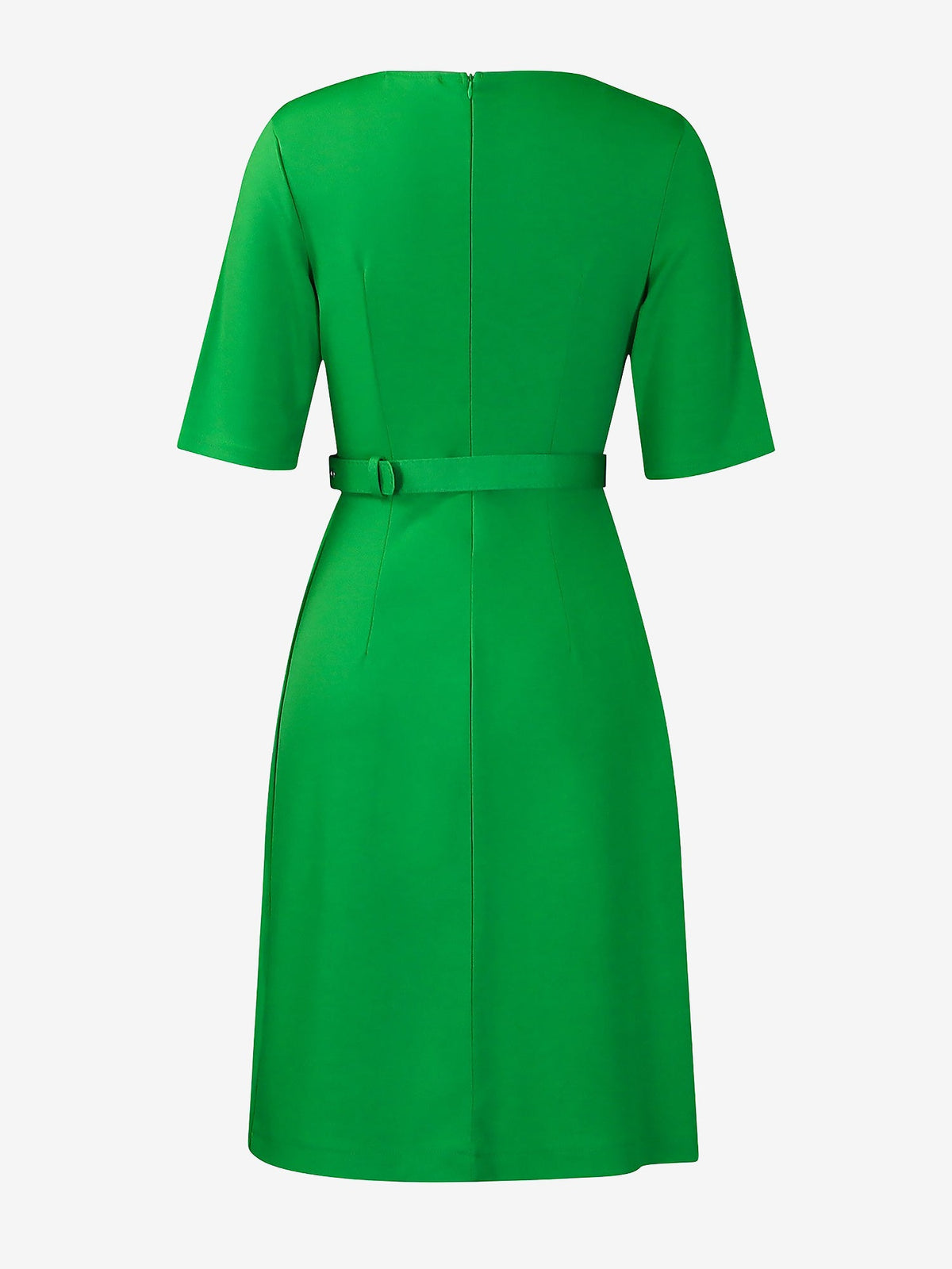 Round Neck Mid Sleeve Pleated Belted A-Line Dress