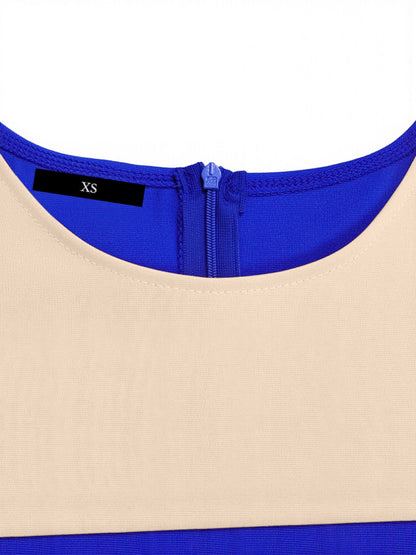 Colorblock Round Neck 3/4 Sleeves Sheath Dress
