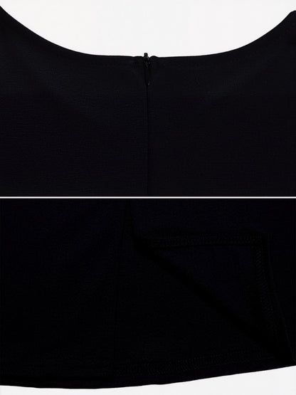 Colorblock Round Neck 3/4 Sleeves Sheath Dress