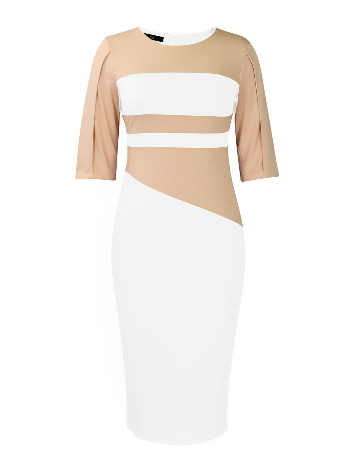 Colorblock Round Neck 3/4 Sleeves Sheath Dress