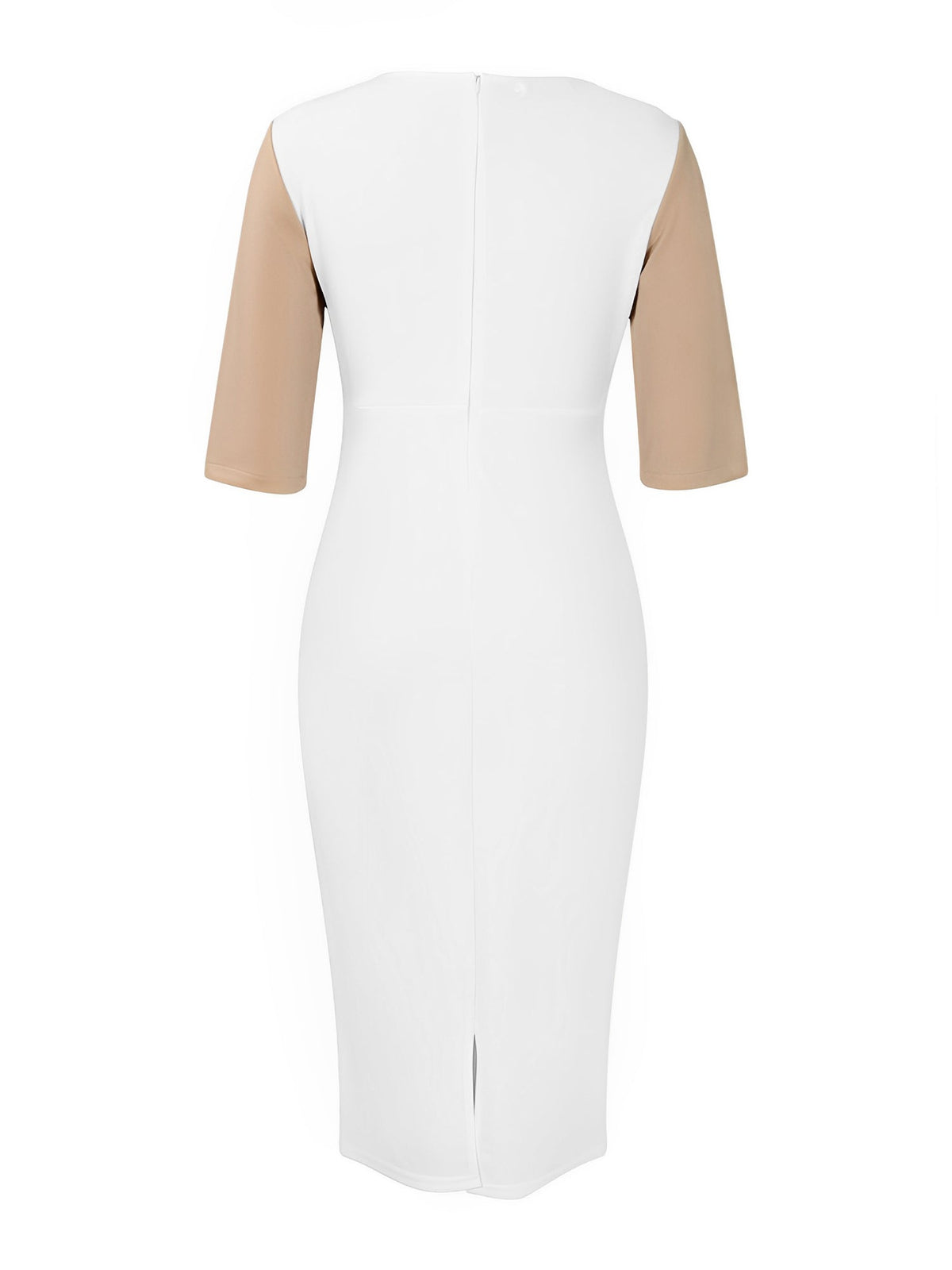 Colorblock Round Neck 3/4 Sleeves Sheath Dress