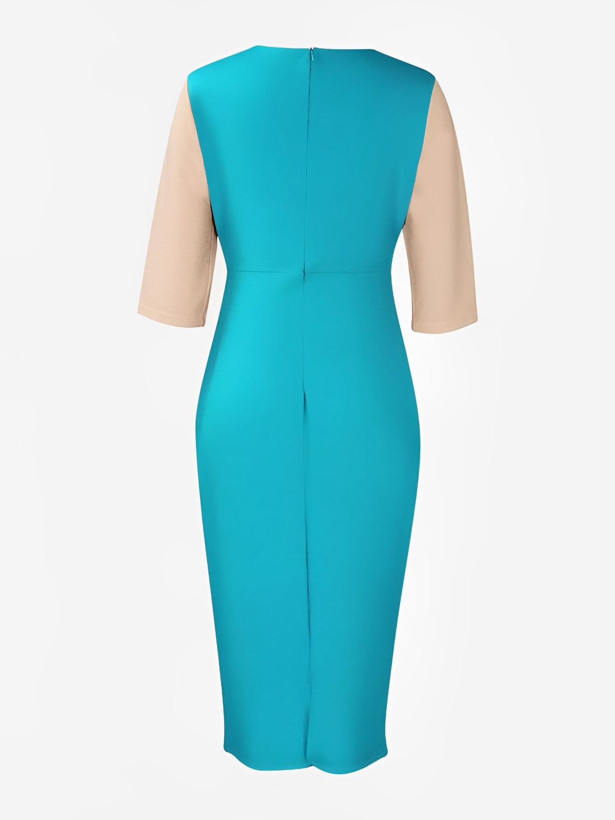 Colorblock Round Neck 3/4 Sleeves Sheath Dress