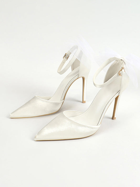 Mesh Back Bow Pointed Toe Stiletto High Heel Pumps
