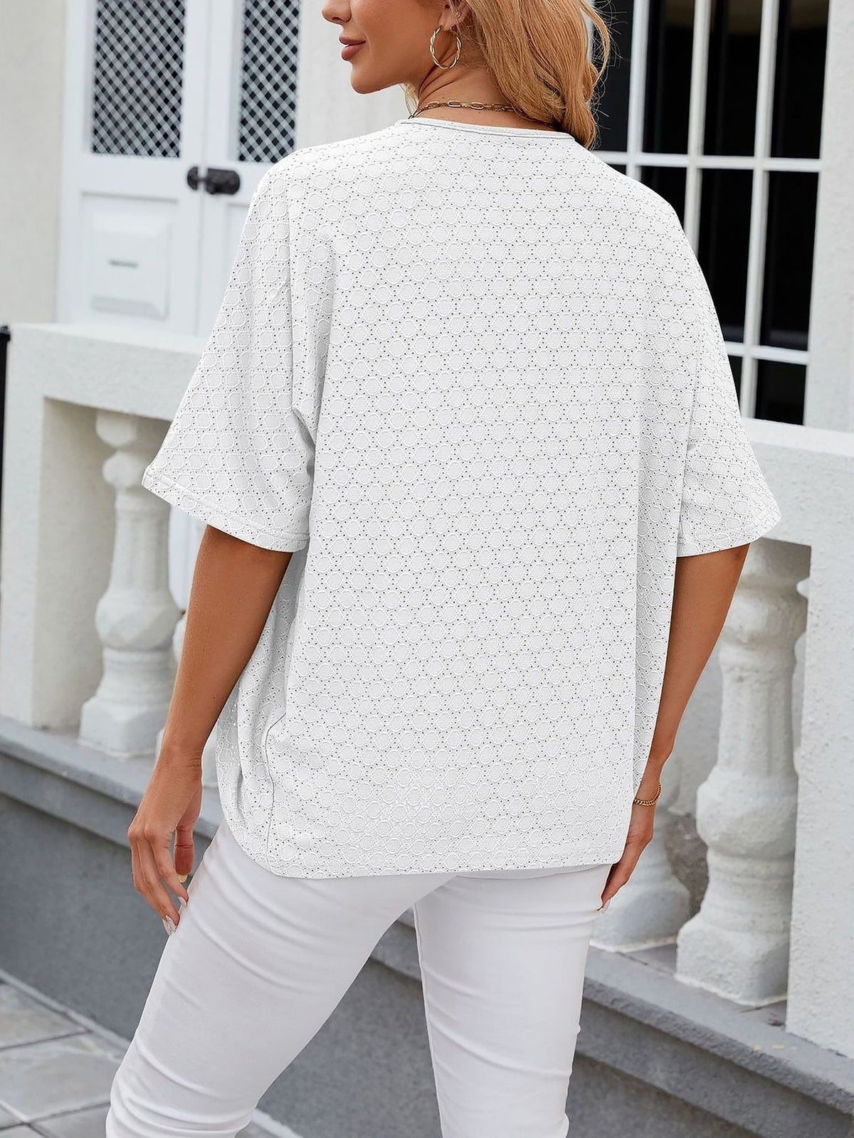 Solid Color Mid Sleeve Textured Open Front Jacket