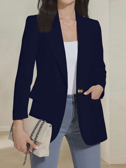 Notched Lapel Single Button Long Sleeves Blazer