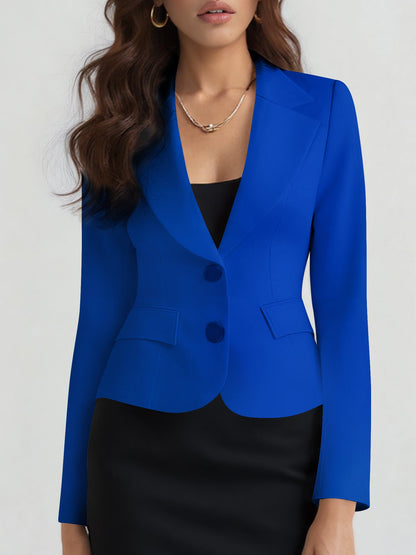 Slim Fit Blazer with Notched Lapel - Tailored Long Sleeve Workwear Jacket