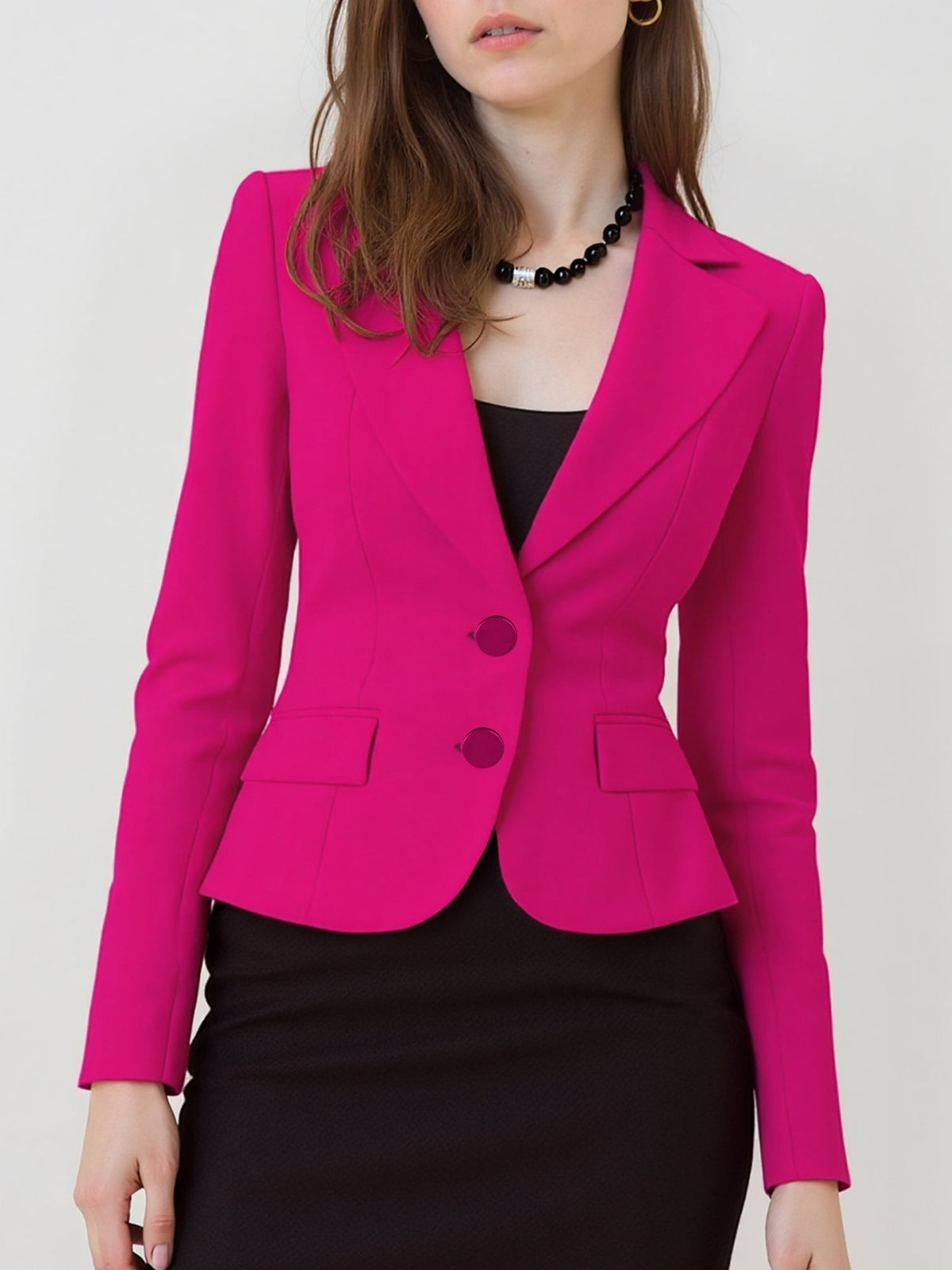 Slim Fit Blazer with Notched Lapel - Tailored Long Sleeve Workwear Jacket