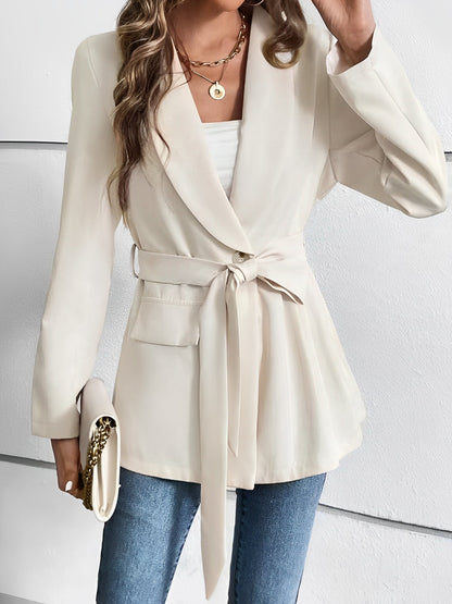 Shawl Collar Lace-Up Long Sleeve Peplum Jacket