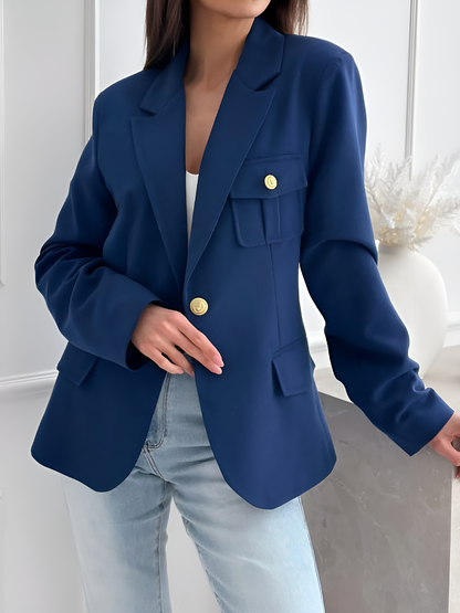 Solid Color Double Breasted Long Sleeves Blazer