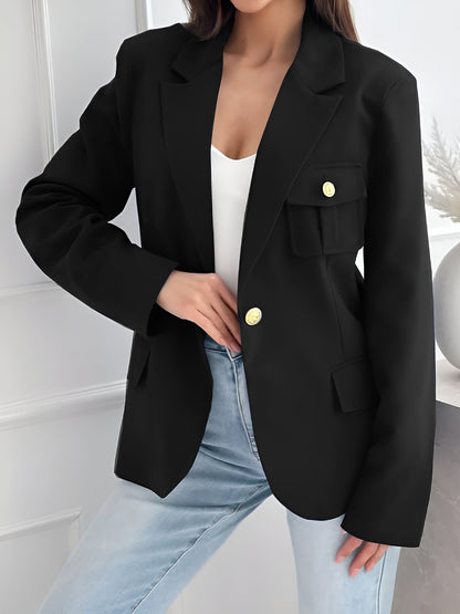 Solid Color Double Breasted Long Sleeves Blazer