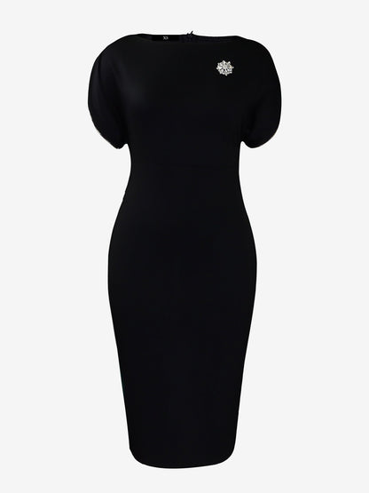 Zipper Short Sleeves Slit Midi Sheath Dress